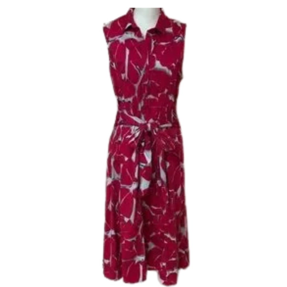 NIC+ZOE Red and White Sleeveless Wrap Midi Dress. Size M.